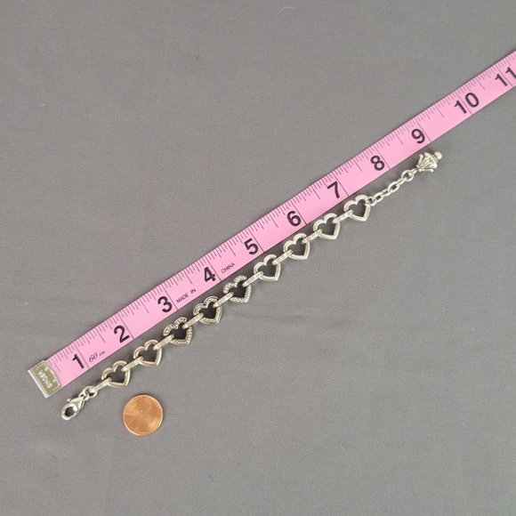 Chunky Silver Tone Linked Hearts Bracelet - Picture 7 of 7